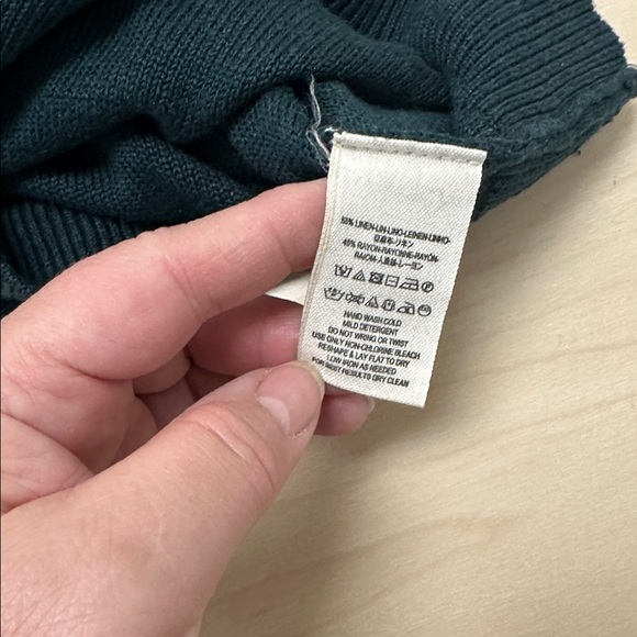 Free People dark green short sleeve sweater, green and blue stripe, size Small - Picture 5 of 9